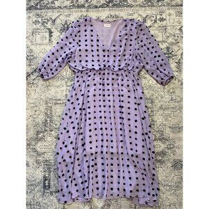 Purple Polka Dot Maxi Dress 2X Chic Soul V-Neck Elastic Waist 3/4 Sleeves Lined